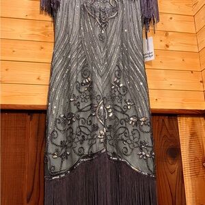 Elegant Gray Beaded Dress